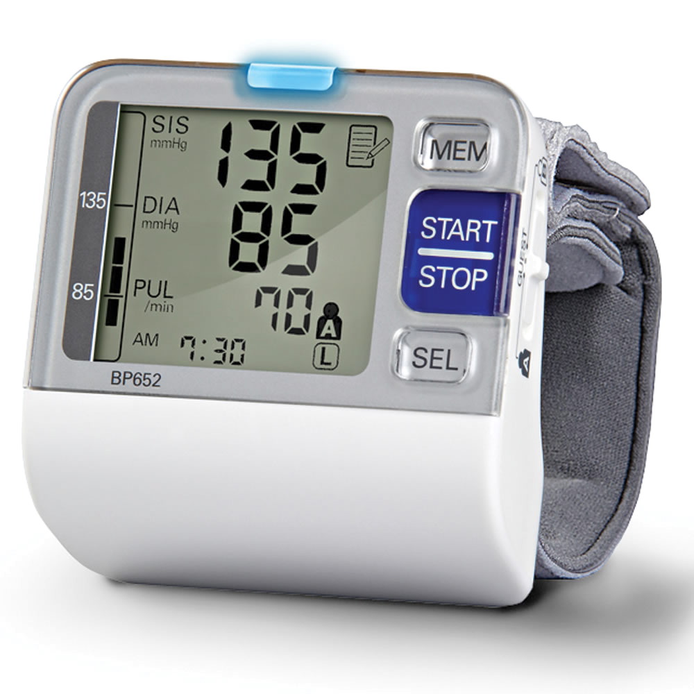 I used a wrist cuff like this one to easily and quickly get readings on my own blood pressure and heart rate for avoidance purposes.